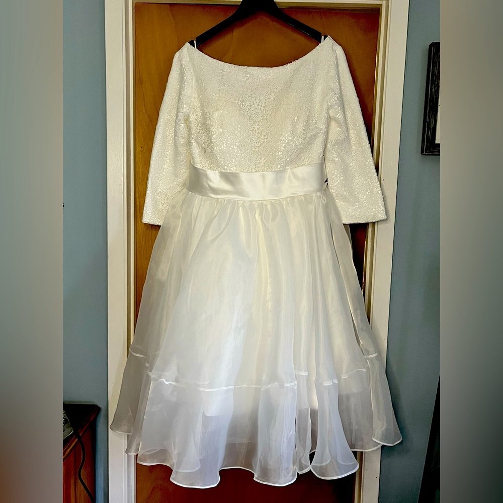 Off white plus size chiffon and lace ceremony dress